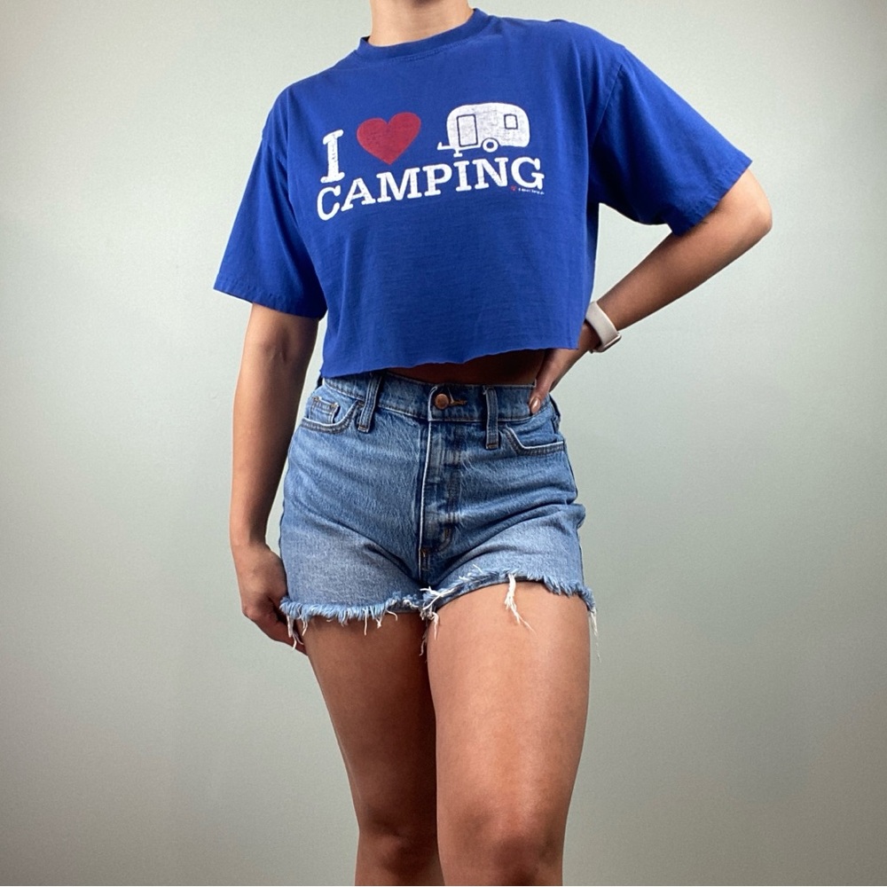 Women’s I love Camping crop top short sleeve t-shirt size Small